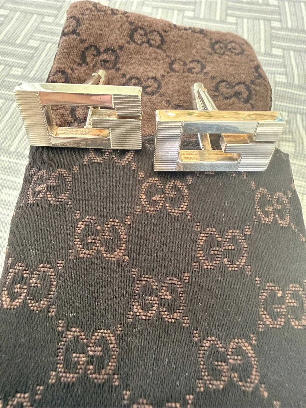 Gucci Silver Rectangular Interlocking G Cufflinks